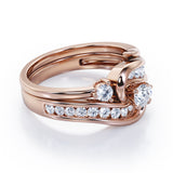 Twisted Tension - Prong 1 TCW Round Brilliant Cut Moissanite and Diamond - Flush Channel Wedding Set in White Gold