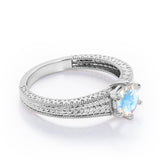 Vintage Bowtie Filigree 1 carat Round Moonstone Solitaire Engagement Ring in White Gold