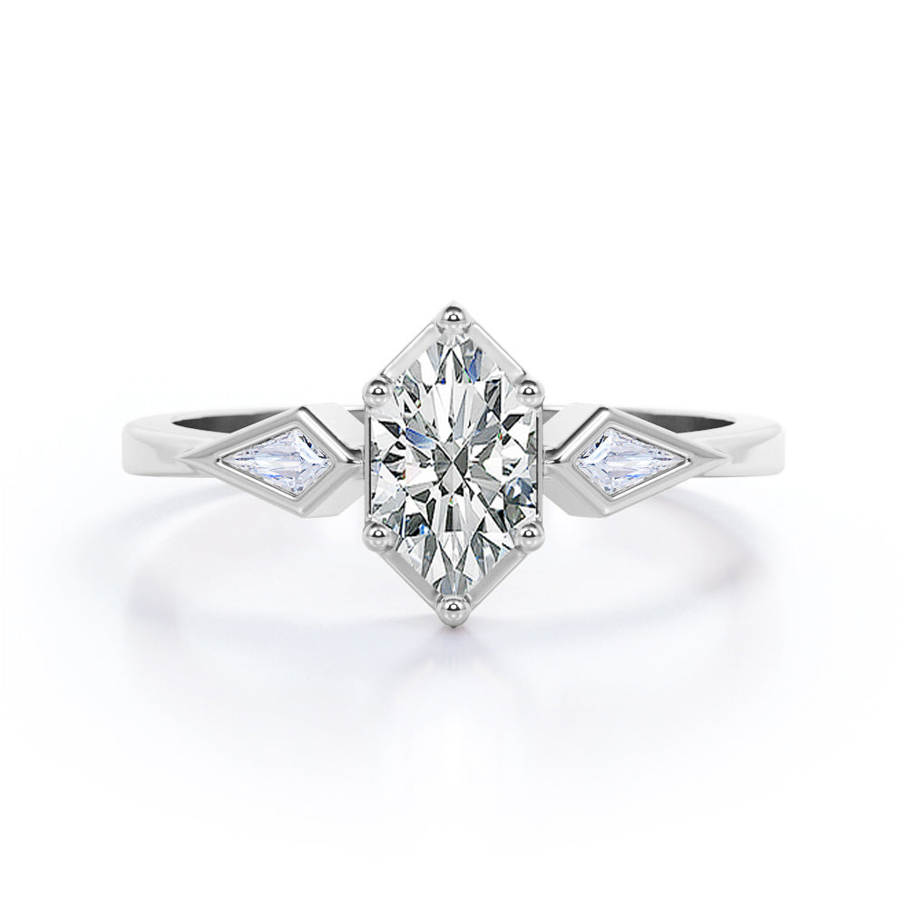 Geometric 1 carat Hexagon Moissanite and Diamond Engagement Ring in Black Gold