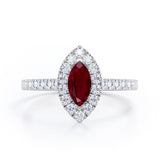 Classic Marquise 1 carat Marquise Lab Ruby and Diamonds Engagement Ring in White Gold