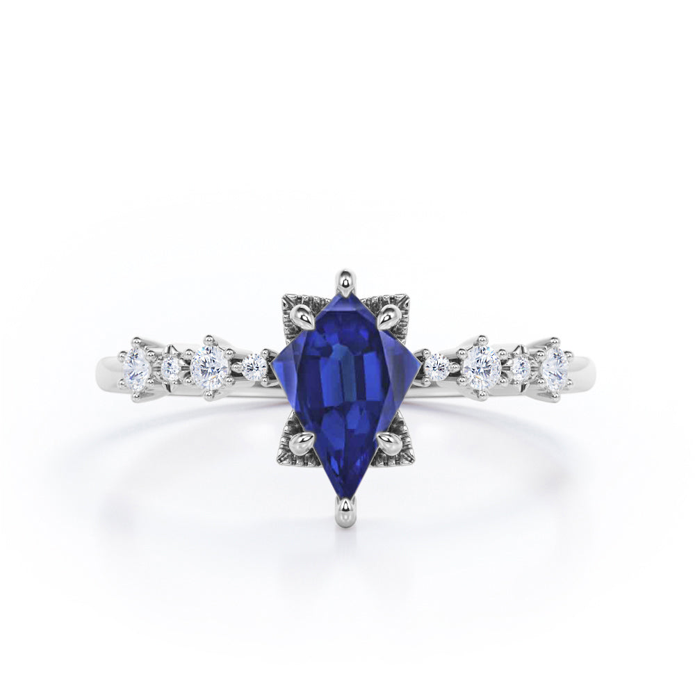 Fancy Star 0.6 carat Kite Blue Sapphire and Diamonds Engagement Ring in Rose Gold