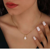 Beautiful 1 Carat Pear Shape Opal Solitaire Pendant Necklace in 18k Yellow Gold over Silver