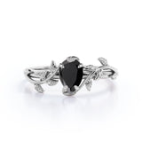 1 ct Pear Lab Black Diamond Leaf Style Engagement Ring