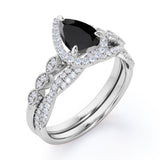 1.25 ct Pear Lab Black Diamond Art Deco Wedding Ring Set