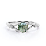 Split Shank 0.75 Carat Round Cut Moss Agate Promise Ring