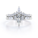 Elegant Fancy Cut Gems 0.7 carat Kite Moissanite and Diamond Wedding Ring Set in Rose Gold