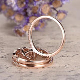 1.50 Carat Pear Cut Real Morganite Art Deco Trio Bridal Set in 18k Rose Gold over Silver