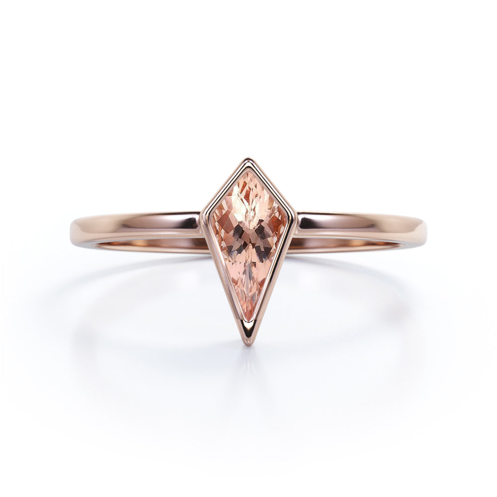 Stunning 1 carat Kite Morganite and Moissanite in Bezel Setting Engagement Ring in Black Gold