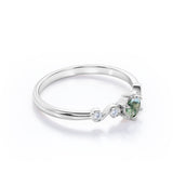 Gorgeous Scroll 0.5 carat Round Moss agate and Moissanite Engagement Ring in White Gold
