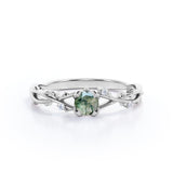 Nature-Inspired Infinity 0.55 carat Round Moss Agate and Moissanite Engagement Ring in White Gold