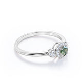 Double Hearts 0.7 carat Round Moss Agate and Moissanite Halo Engagement Ring in White Gold