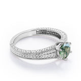 Vintage Bowtie Filigree 1 carat Round Moss Green Agate Solitaire Engagement Ring in Rose Gold