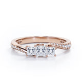 Scale Bridge Accent 0.65 carat Princess Diamond and Diamond Twisted Wave Engagement Ring in Rose Gold