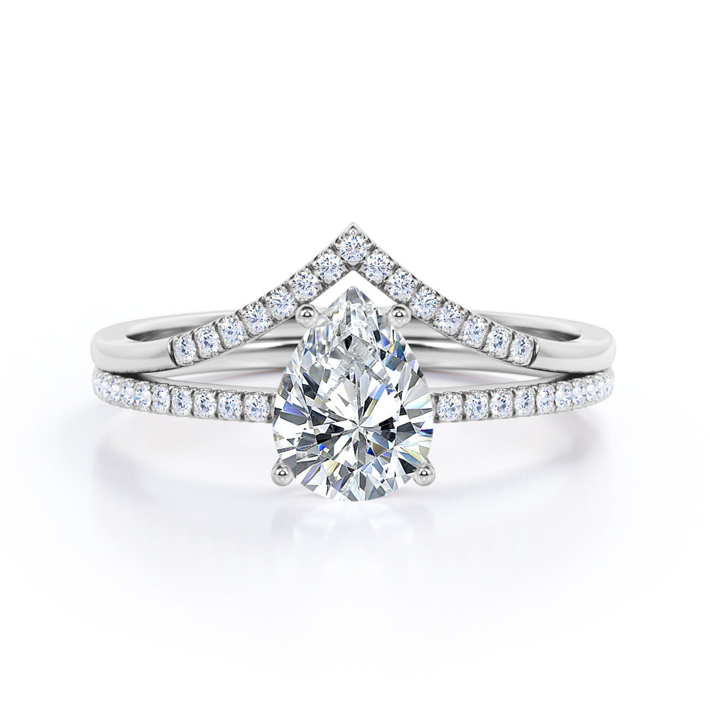 Pave 1.25 Carat Pear Moissanite Curved Bridal Set