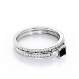 1.65 Carat Princess Cut Lab Grown Black Diamond Three Stone Vintage Wedding Ring In White Gold
