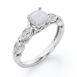 Decorative Basket Prong 0.5 carat Round Opal and Diamond Nature-Inspired Ring in Rose Gold