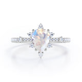 Snowflake 0.7 carat Pear Moonstone and Diamond Classic Engagement Ring in White Gold
