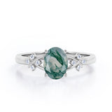 Luxurious Clover Lucky Leaf 0.5 carat Oval Moss Green Agate and Diamond Engagement Ring in Rose Gold