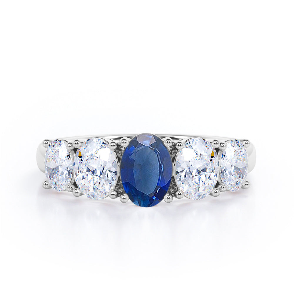 Oval Basket Set 1.25 carat Blue Sapphire and moissanite Fine Jewelry Ring in Rose Gold