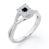 Semi Twisted Infinity 0.9 Carat Round Shape Black Diamond Square Floral Cluster in White Gold