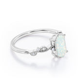 Milgrain 0.5 Ct Hexagon Cut Lab Created Opal Engagement Ring