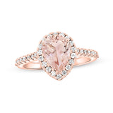 1.75 Carat Morganite and Moissanite Artdeco Pave Set Halo Engagement Ring On 18K Rose Gold Over Sterling Silver