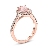 1.75 Carat Morganite and Moissanite Artdeco Pave Set Halo Engagement Ring On 18K Rose Gold Over Sterling Silver