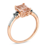 2 Carat Morganite With Black And White Diamond Trilogy Engagement Ring On 18K Rose Gold Over Sterling Silver