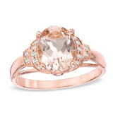 2.5 Carat Oval Cut Morganite and Moissanite Huge Vintage Engagement Ring On 18K Rose Gold Over Silver