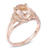 2.5 Carat Oval Cut Morganite and Moissanite Huge Vintage Engagement Ring On 18K Rose Gold Over Silver