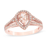 1.5 Carat Pear Cut Morganite and Moissanite Beautiful Halo Engagement Ring On 18K Rose Gold Over Silver