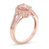 1.5 Carat Pear Cut Morganite and Moissanite Beautiful Halo Engagement Ring On 18K Rose Gold Over Silver