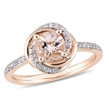 1.25 Carat Round Cut Morganite and Moissanite Flower Design Engagement Ring On 18K Rose Gold Over Silver