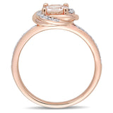 1.25 Carat Round Cut Morganite and Moissanite Flower Design Engagement Ring On 18K Rose Gold Over Silver
