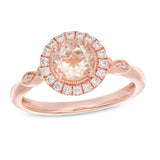 1.75 Carat Round Brilliant Morganite and Moissanite Milgrain Art Deco Engagement Ring On 18K Rose Gold Over Silver