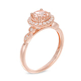 1.75 Carat Round Brilliant Morganite and Moissanite Milgrain Art Deco Engagement Ring On 18K Rose Gold Over Silver