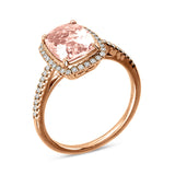 2 Carat Emerald Cut Morganite and Moissanite Classic Beautiful Halo Engagement Ring On 18K Rose Gold Over Silver