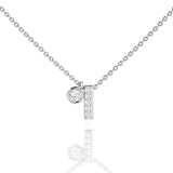 Beautiful Real Round Cut Diamond bar circle Pendant Necklace in 18K White Gold Plating over Silver
