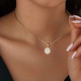 Beautiful 1 Carat Round Shape Opal Solitaire Pendant Necklace in 18k Yellow Gold over Silver