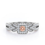 Extravaganza Milgrain Bordered - 1.45 Carat Round Brilliant Cut Morganite and diamond - Halo Pave Channel Engagement Ring in White Gold