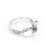 Twisted Up-Side Down 0.55 carat Round Moss Agate and Moissanite Engagement Ring in White Gold