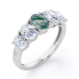 Oval Basket Set 1.25 carat Moss Green Agate and moissanite Fine Jewelry Ring in Rose Gold