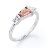 Lovely House Three Stone 1 carat Baguette Morganite and moissanite Engagement Ring in Rose Gold
